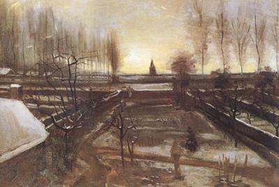Vincent Van Gogh The Parsonage Garden at Nuenen in the Snow (nn04) oil painting image